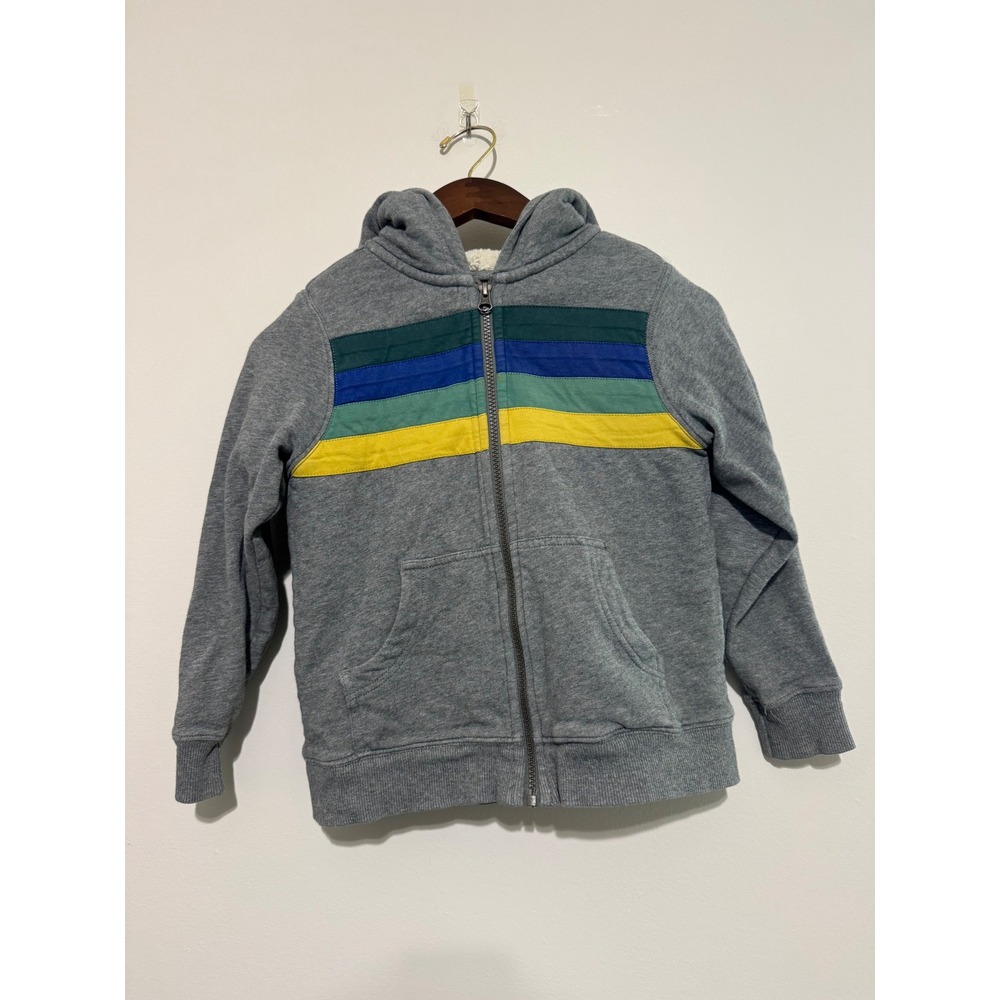 Hanna Andersson Kids Gray Sherpa Lined Zip Hoodie Multi Stripe Size 120 US 6-7